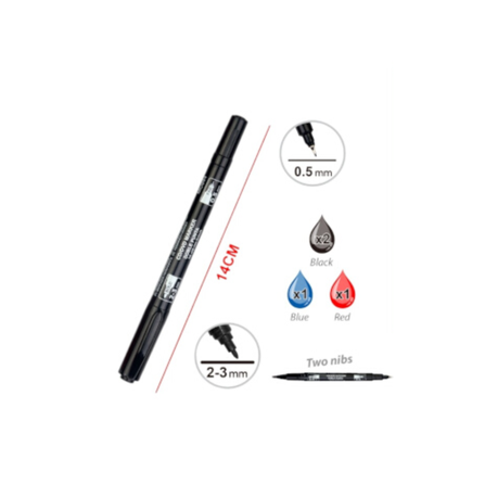 Motarro Permanent Marker Double Sided 0.5mm And 2-3mm 4PCS