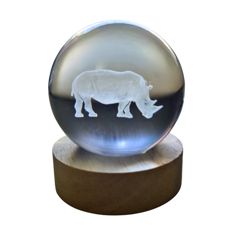 Small Crystal Ball Lamp with 3D Engraving and Luminous Base - Rhino