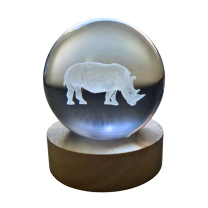 Small Crystal Ball Lamp with 3D Engraving and Luminous Base - Rhino