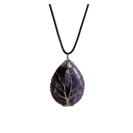 Earth Stone Collection - Wire Tree Of Life - Amethyst Stone Necklace