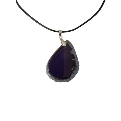 Earth Stone Collection - Agate Slice Crystal Stone Necklace - Purple