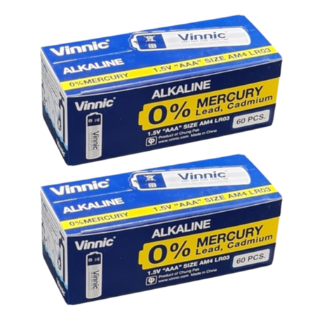Vinnic Alkaline AAA Battery 1.5V Box of 60 - 2 Pack