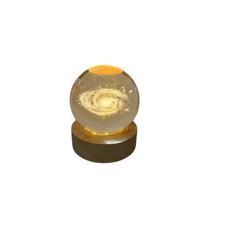 Small Crystal Ball Lamp with 3D Engraving and Luminous Base - Space