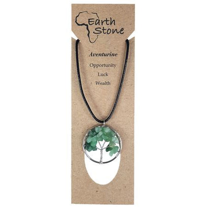 Earth Stone Collection - Round Aventurine Tree Of Life Stone Necklace