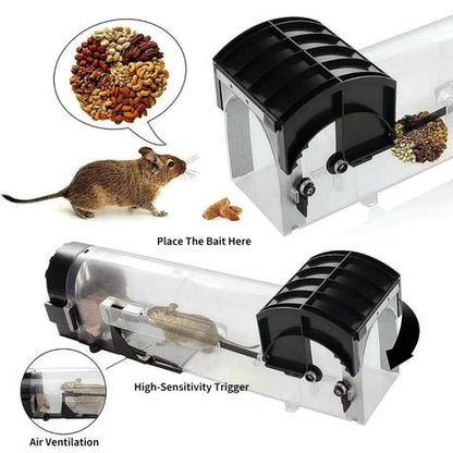 2-Pack Eco Plastic Humane Mouse Trap, Reusable Safe Live Catch Cage