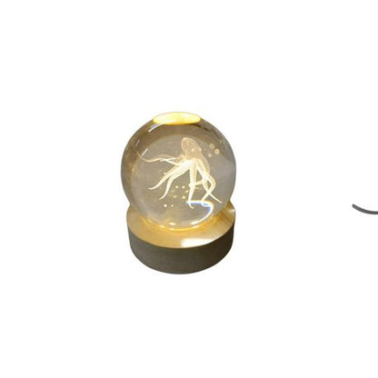 Small Crystal Ball Lamp with 3D Engraving and Luminous Base - Octopus