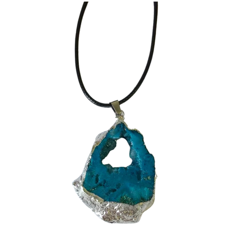 Earth Stone Collection - Silver Frame Geode Crystal Necklace - Purple