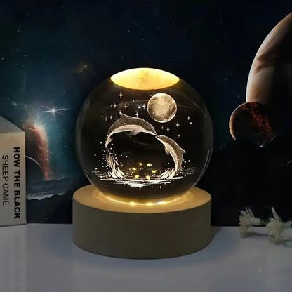 Crystal Ball Lamp with 3D Engraving and Luminous Base - Dolphin
