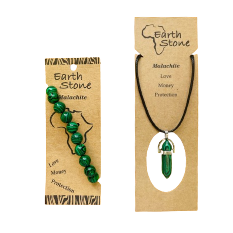 Earth Stone Collection - Malachite Bracelet And Bullet Necklace Set
