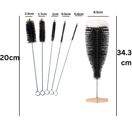 Glass Bottle Cleaning Brush Set - 1 Large + 5 Small Brushes
