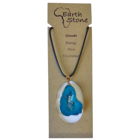 Earth Stone Collection - Gold Frame Geode Crystal Necklace - Pink