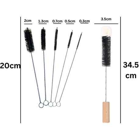 Glass Bottle Cleaning Brush Set - 1 Medium + 5 Small Brushes