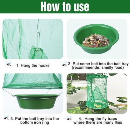 4 Pack Reusable Reinforced Mesh Hanging Trap Foldable Fly Cage