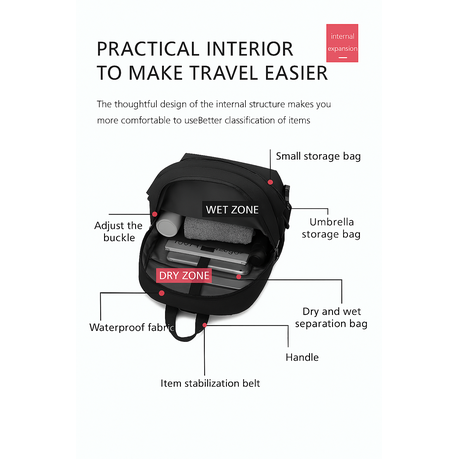 Waterproof Travel Backpack - Pink, Black