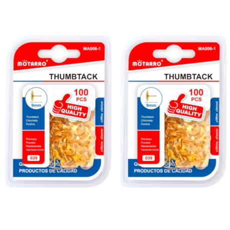 Motarro Thumbtack 9mm 100PCS - 2 Pack - Gold