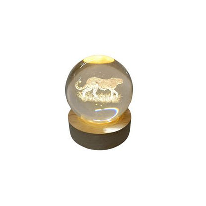 Small Crystal Ball Lamp with 3D Engraving and Luminous Base - Cheetah