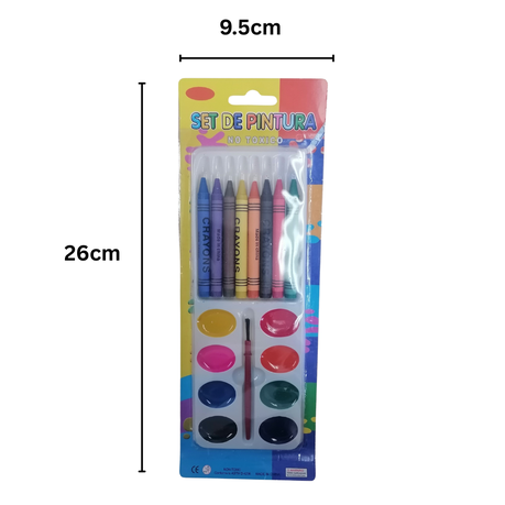 Kids Paint Art Set with 8 Watercolours Paint Brush and 8 Crayons - 2 Pack