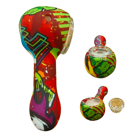 Silicone Rasta Pipe - Hydrodipped - 50 Pack