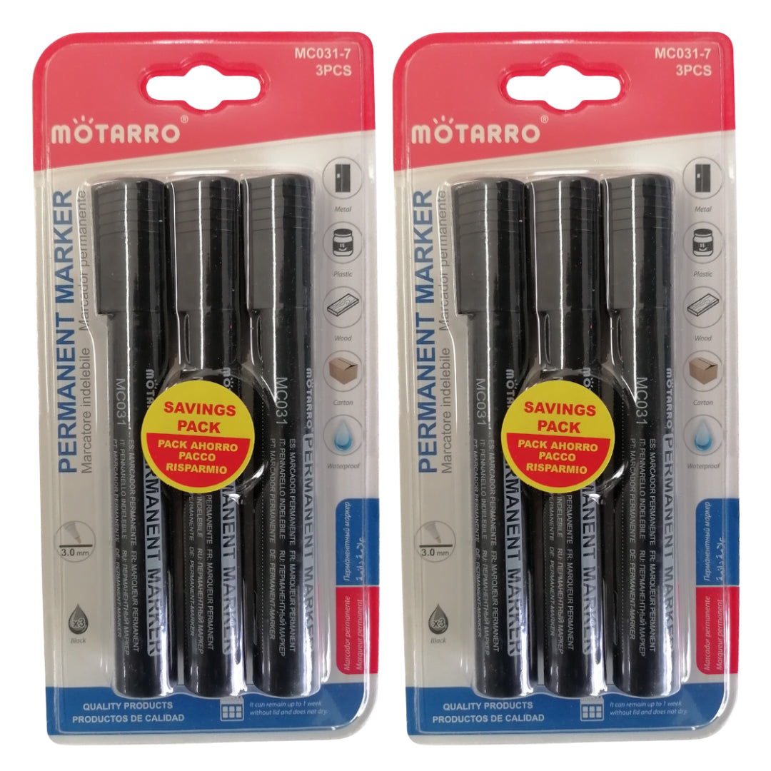 Motarro Permanent Marker 3 Piece Set - 2 Pack - Black 3.0mm