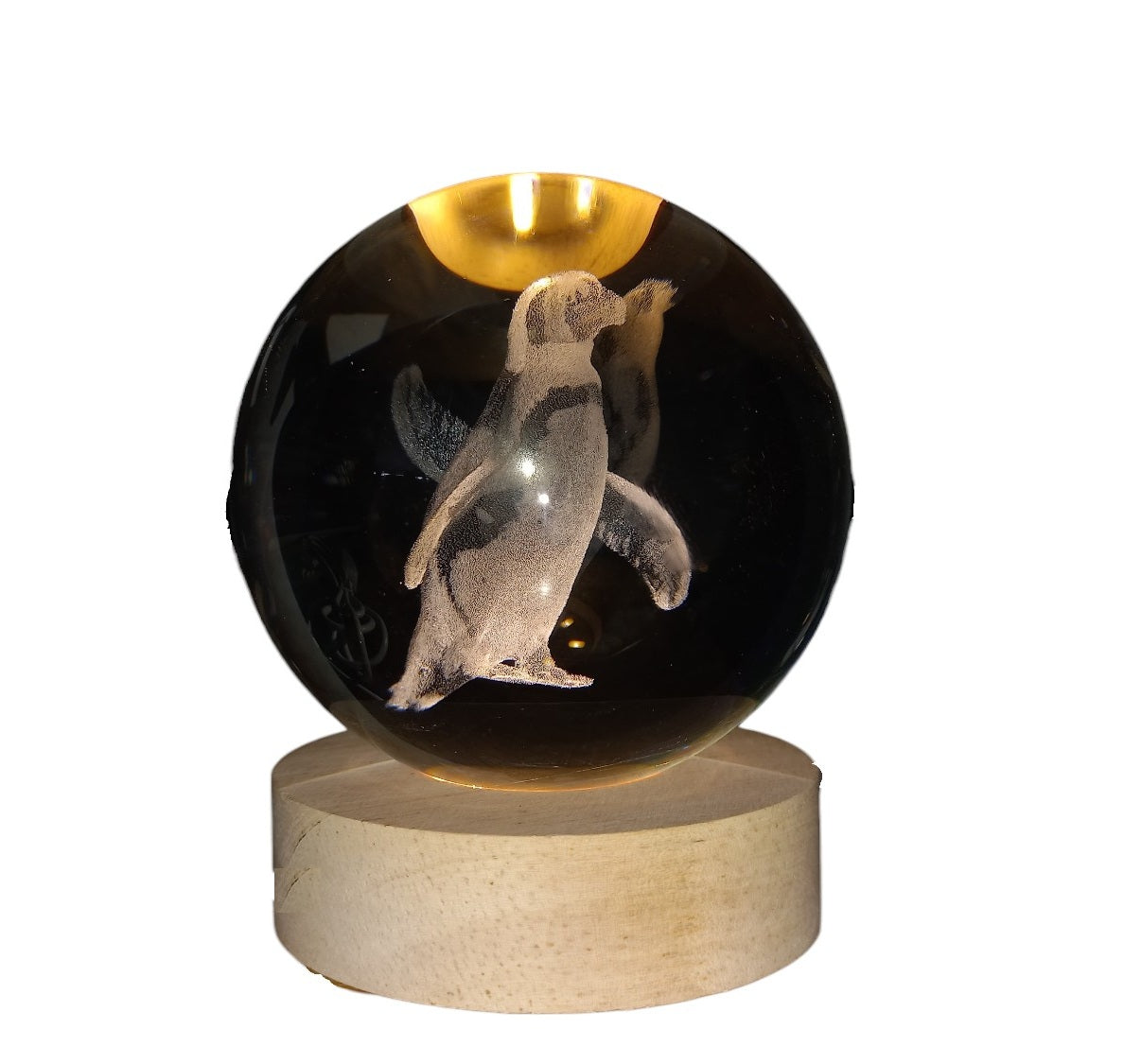 Crystal Ball Lamp with 3D Engraving and Luminous Base - Penguin
