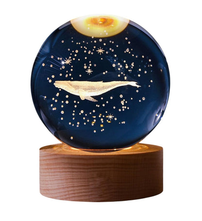 Crystal Ball Lamp with 3D Engraving and Luminous Base - Whale