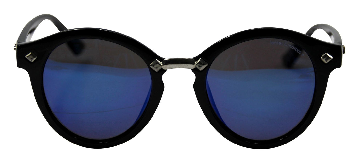 Lentes & Marcos "Blom" UV400 Black/Blue Round Reflective Sunglasses