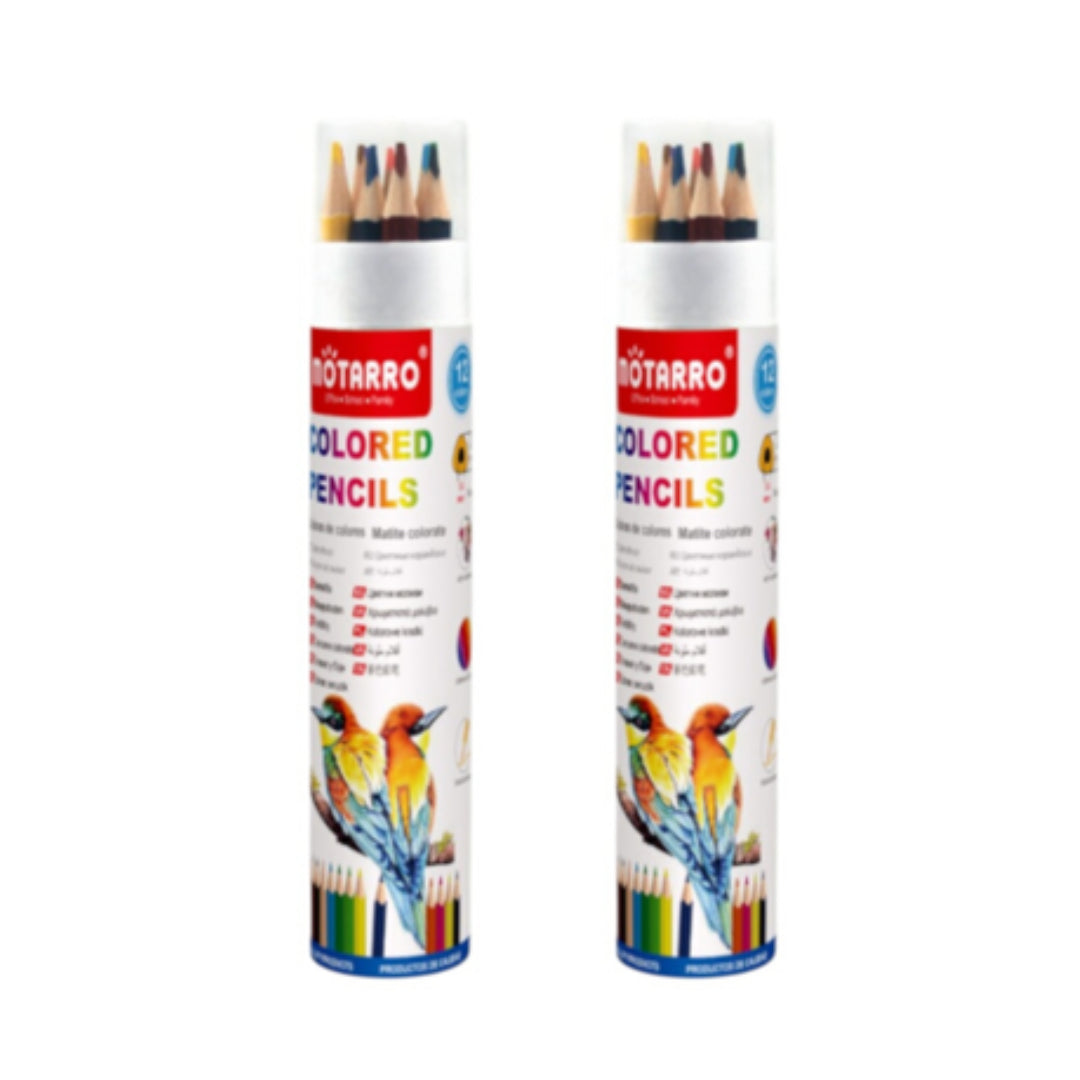 Motarro Colour Pencils - 12 Colours Tube Container 2 Pack