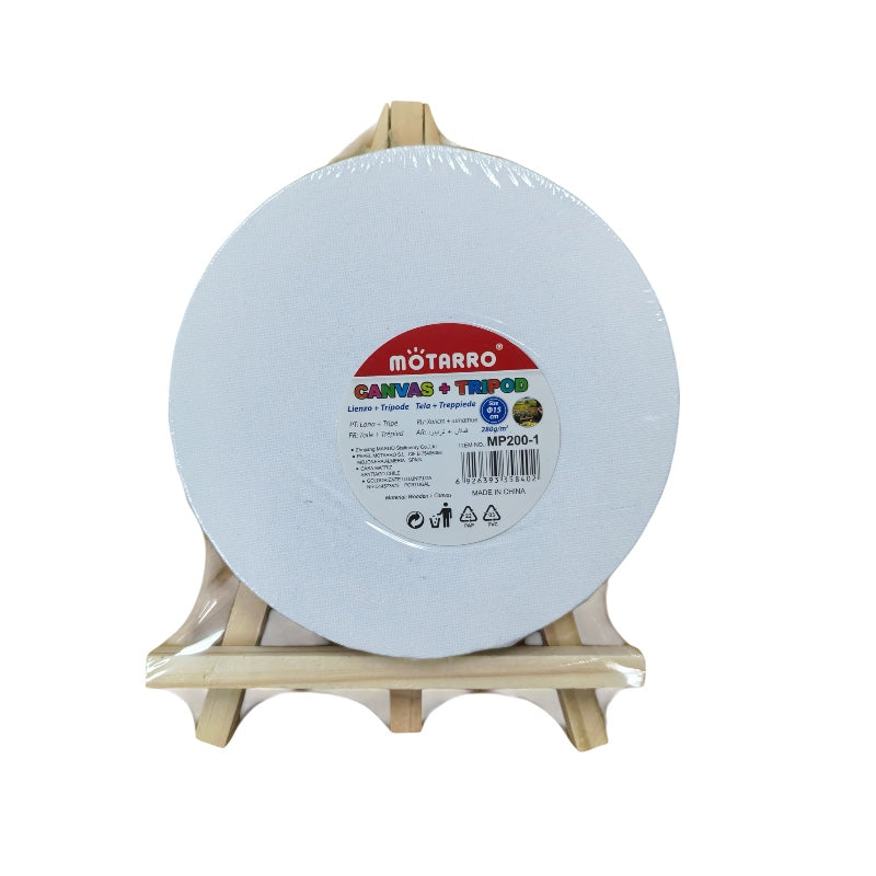 Motarro Wooden Tripod Easel with Round Canvas - 15cm