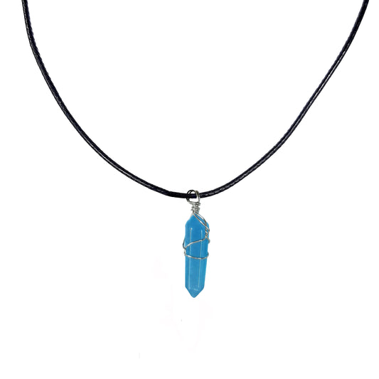 Earth Stone Collection - Wire Wrapped Aquamarine Stone Necklace