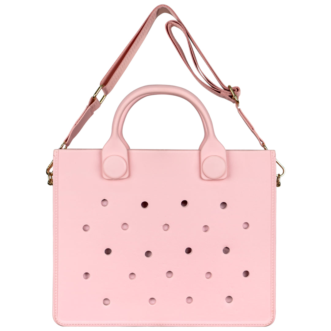 Nana EVA Croc Bag with Shoulder Strap - Lightweight Waterproof Tote Handbag - Pink