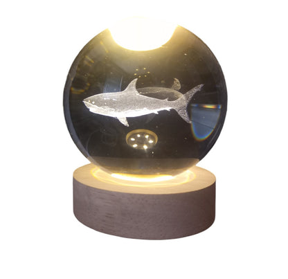 Crystal Ball Lamp with 3D Engraving and Luminous Base - Shark