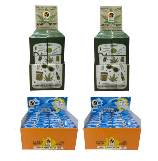 Africa Flame King Size Hemp Paper - 100 Booklets + 100 Filter Tips - White