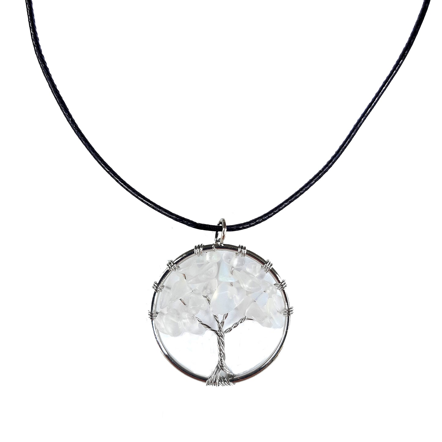 Earth Stone Collection - Round Opal Tree Of Life Stone Necklace