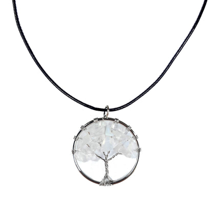 Earth Stone Collection - Round Opal Tree Of Life Stone Necklace