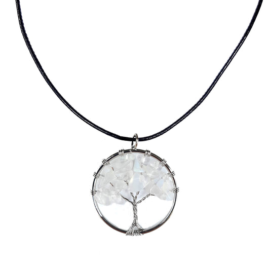 Earth Stone Collection - Round Opal Tree Of Life Stone Necklace