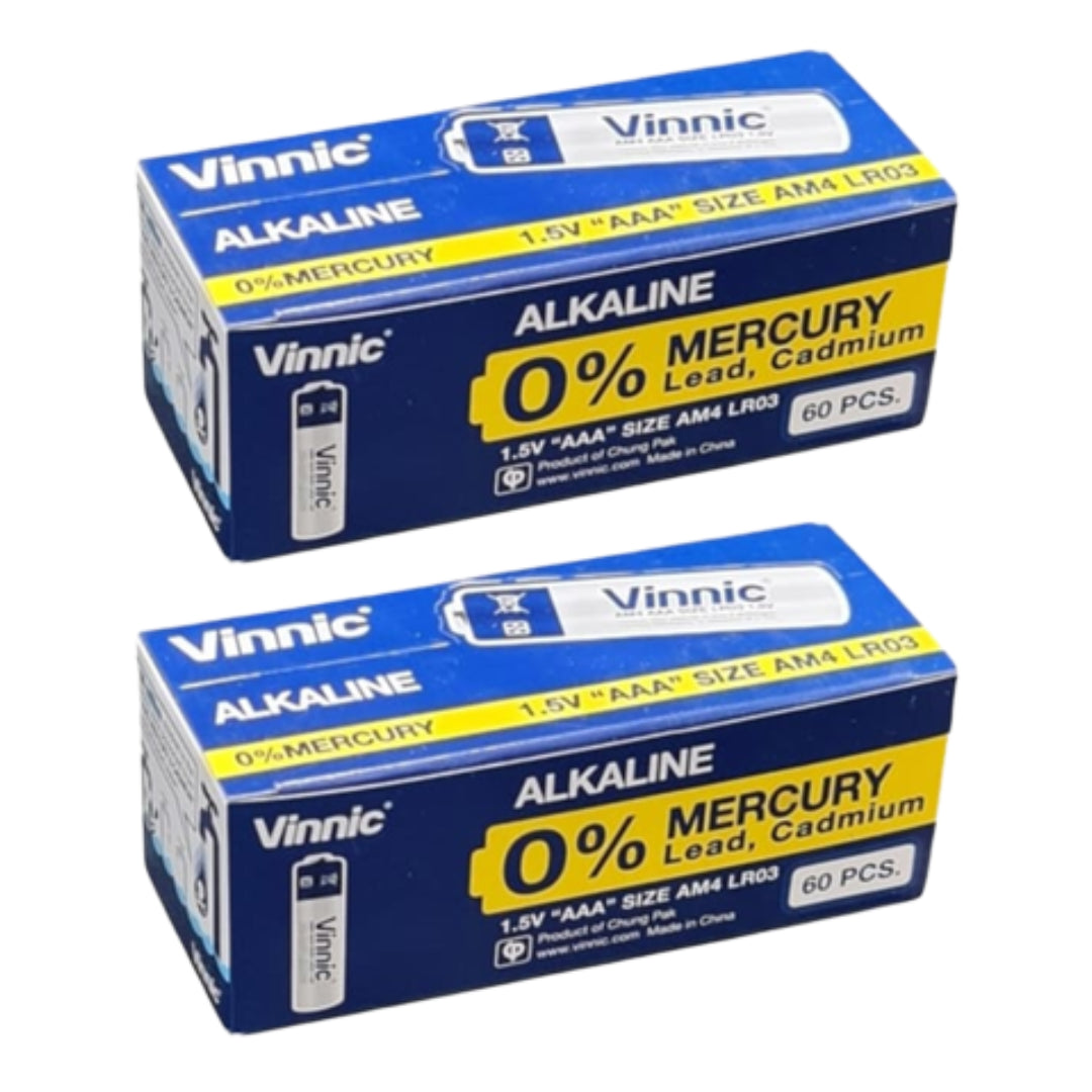 Vinnic Alkaline AAA Battery 1.5V Box of 60 - 2 Pack