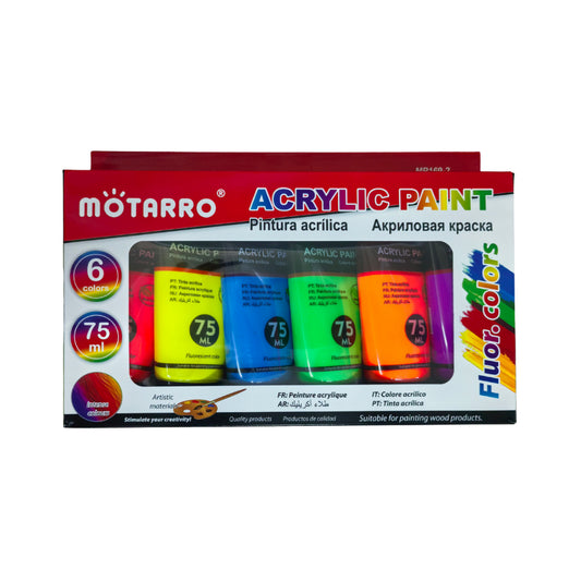 Motarro Fluorescent Acrylic Paint 75ml - 6 Color Pack