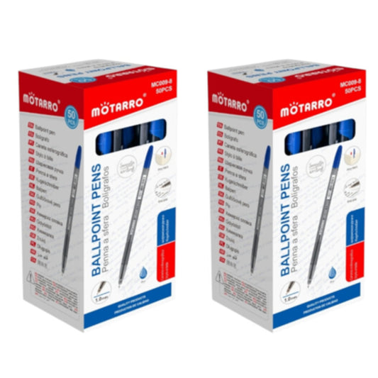 Motarro Ballpoint Pen 1.0mm 50PCS - 2 Pack - Blue