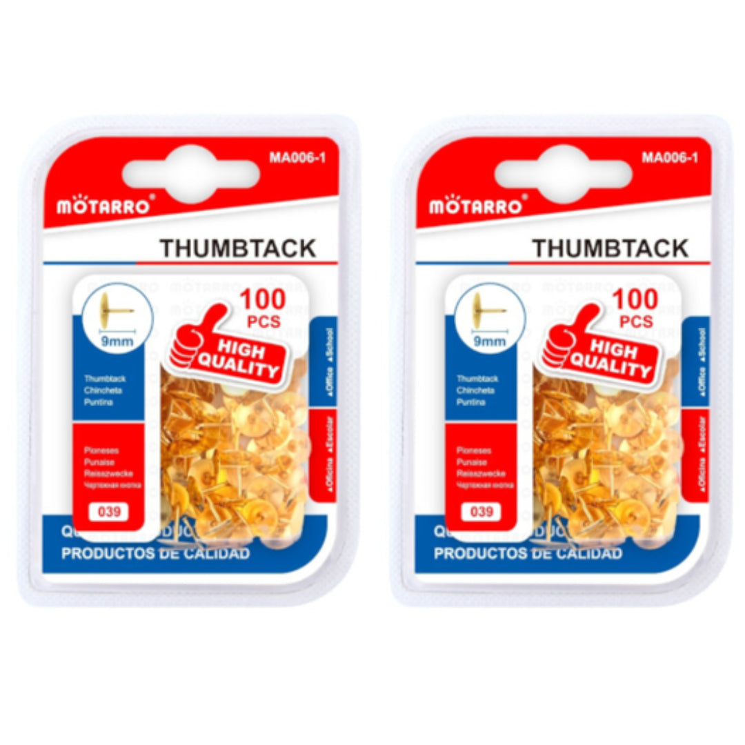 Motarro Thumbtack 9mm 100PCS - 2 Pack - Gold