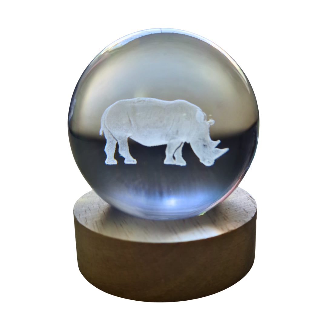 Small Crystal Ball Lamp with 3D Engraving and Luminous Base - Rhino