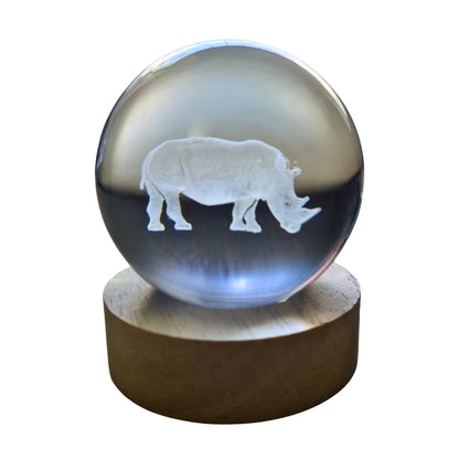 Small Crystal Ball Lamp with 3D Engraving and Luminous Base - Rhino