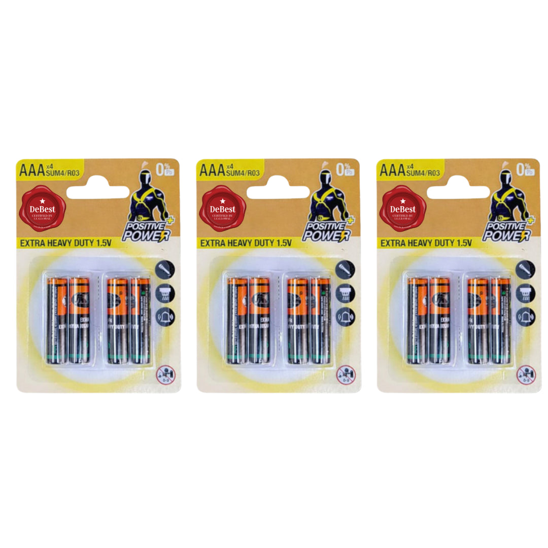 Debest Zinc Chloride AAA Battery 1.5V 4PC - 3 Pack