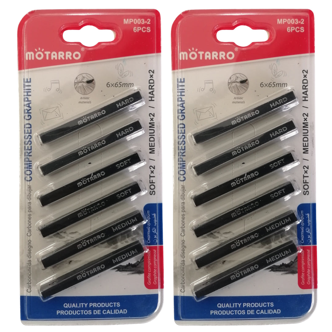 Motarro Compressed Graphite Pencils - 6 Piece Set - 2 Pack