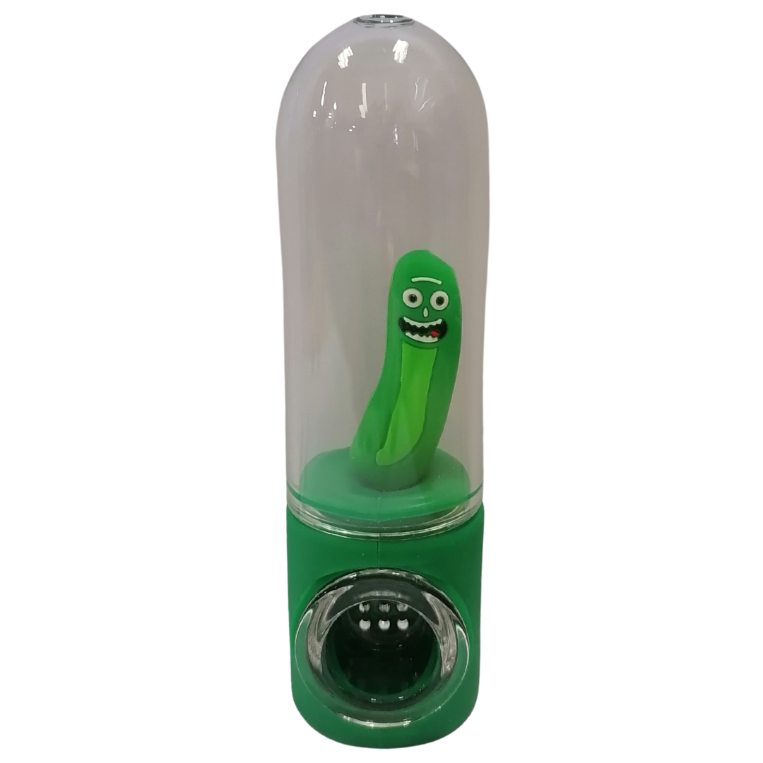 Silicone Rasta Pipe - Character in Glass - Pickle Rick