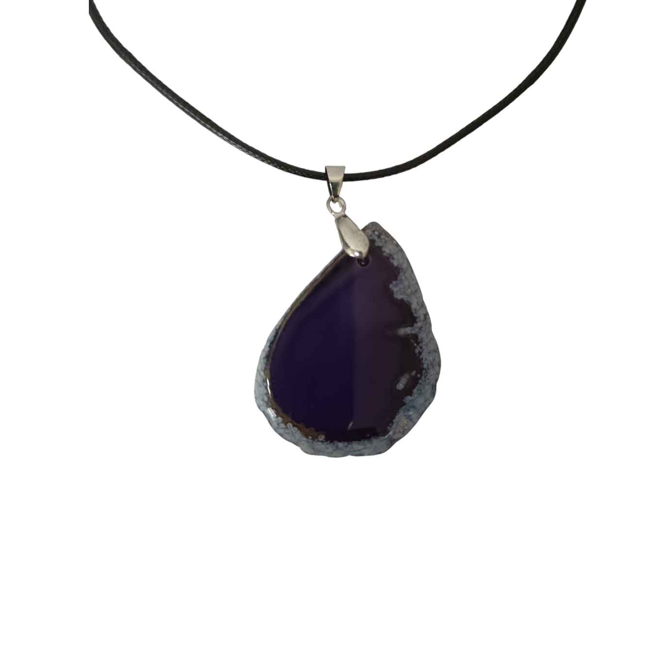 Earth Stone Collection - Agate Slice Crystal Stone Necklace - Purple