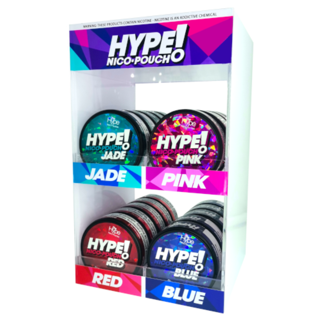 Hype Nicotine Pouches - Bulk Pack - 4 Flavours x 5 + Display Stand - 8mg