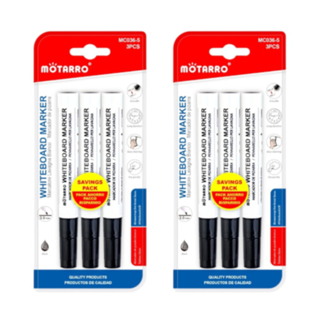 Motarro Whiteboard Marker Black 3mm 3PCS 2 Pack