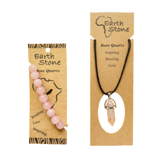 Earth Stone Collection - Rose Quartz Bracelet and Bullet Necklace Set