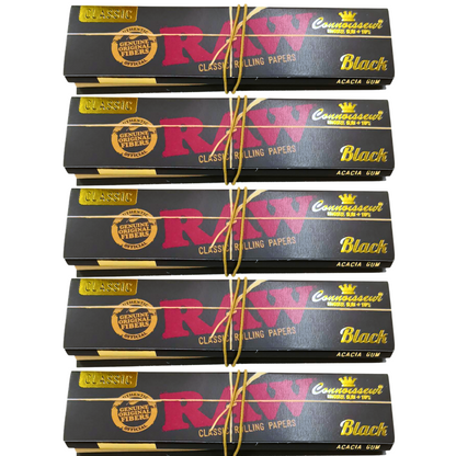 RAW Classic Black Connoisseur King Size Rolling Papers with Tips - 5 Pack
