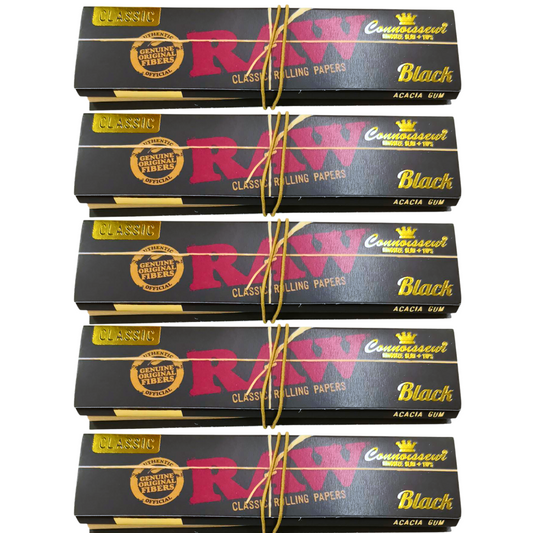 RAW Classic Black Connoisseur King Size Rolling Papers with Tips - 5 Pack